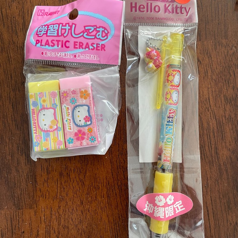Hello Kitty Okinawa Limited ballpoint pen and erasers